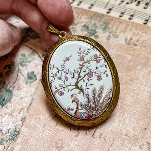 Large enamel peacock locket